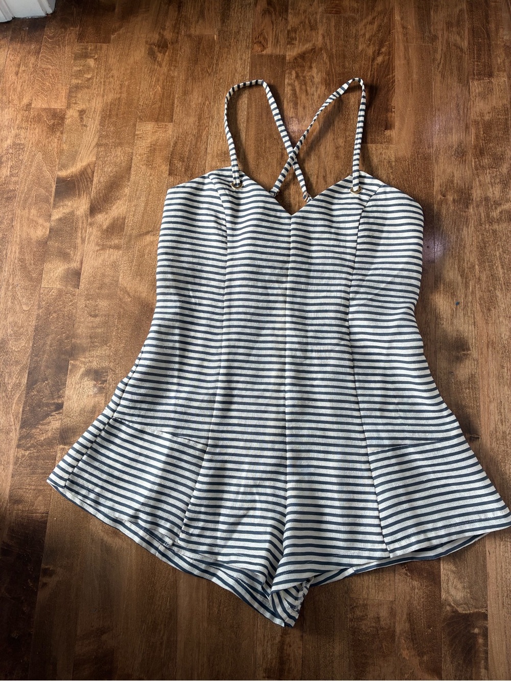 NBD Navy & White Striped One-Piece Romper